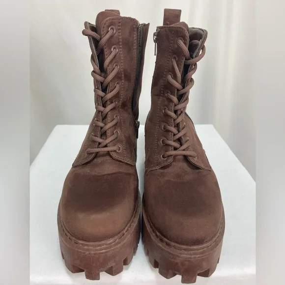Rouge helium brown soft lace up platform combat style boots women’s size 8 - Picture 10 of 16